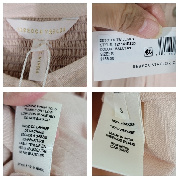 NWT REBECCA TAYLOR LS Twill Blouse in Ballet Size S 100% Viscose Button-Front - Picture 11 of 12